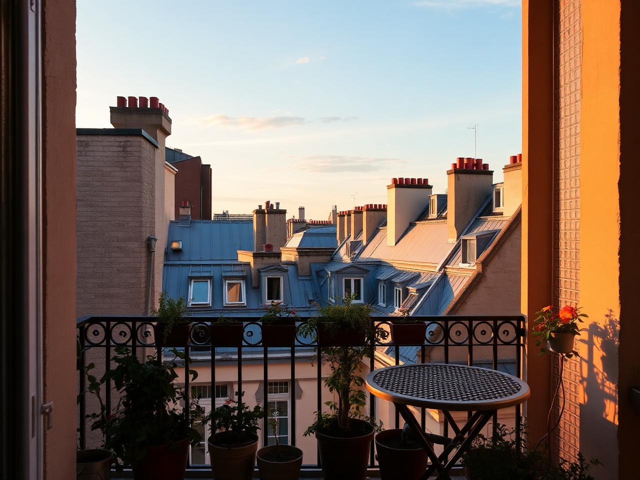 Balcony overlooking Paris rooftops